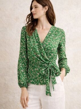 Max Studio Green Floral Wrap Blouse with Side Tie